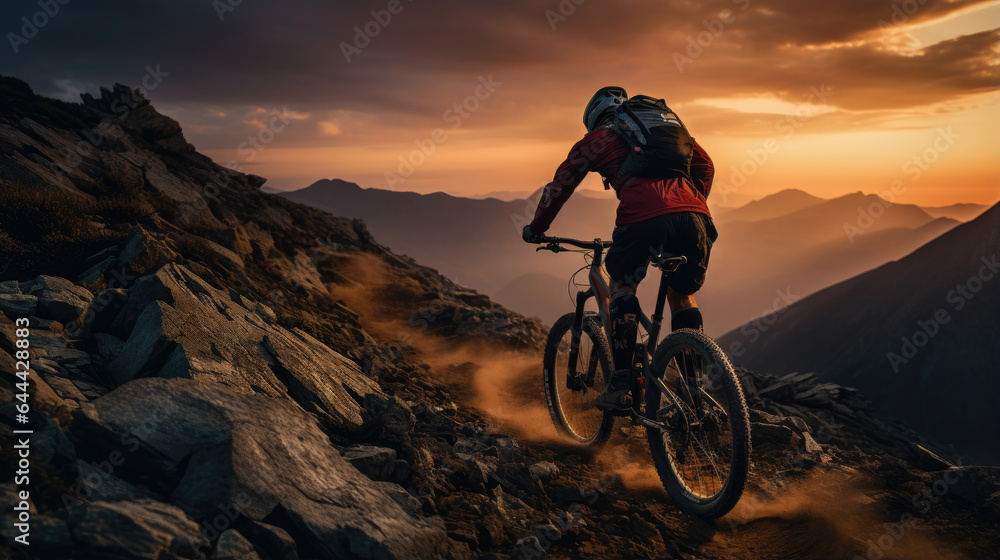 Generative ai illustration of Young woman riding a mountainbike Generative ai illustration of Young woman riding a mountainbike