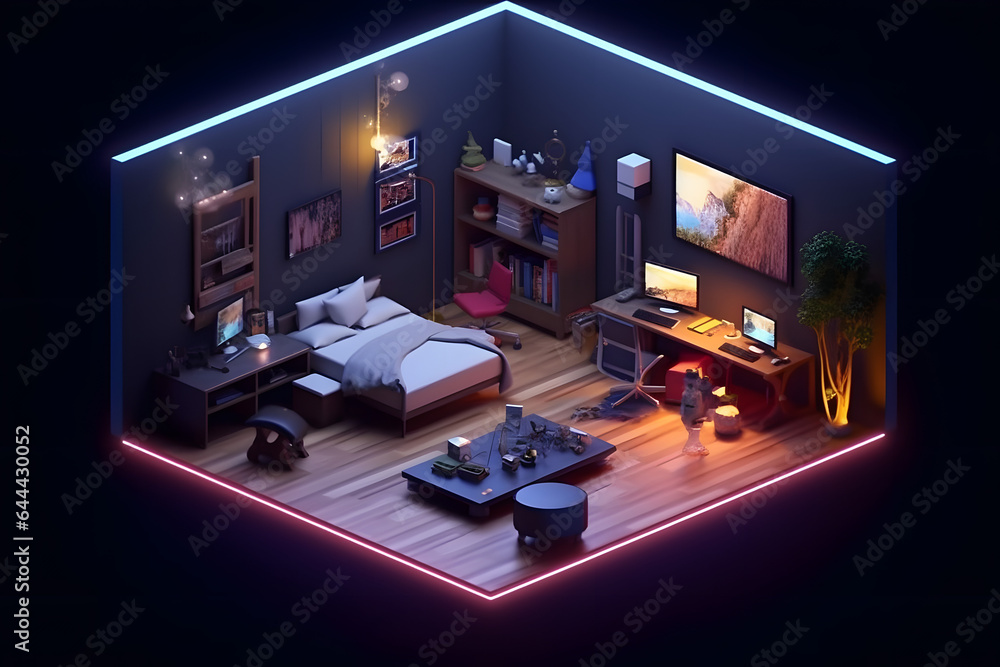 3d game room isometric style Made with Generative AI 3d game room isometric style Made with Generative AI