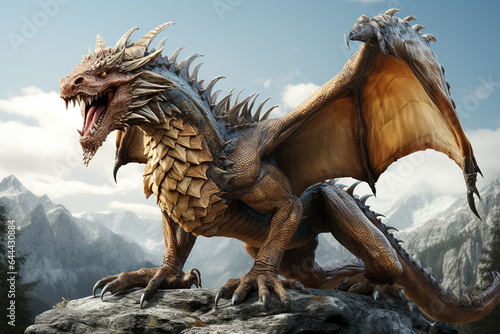 fantasy dragon on the rock. Generative Ai © Alexandra