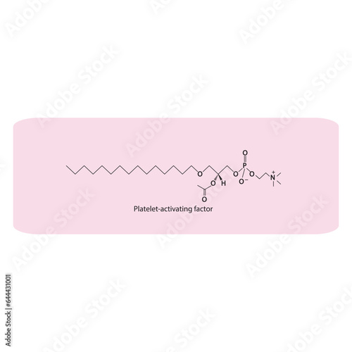 Structure of PAF (Platelet activating factor) biomolecule, skeletal structure diagram on on blue background. Scientific diagram vector illustration.
