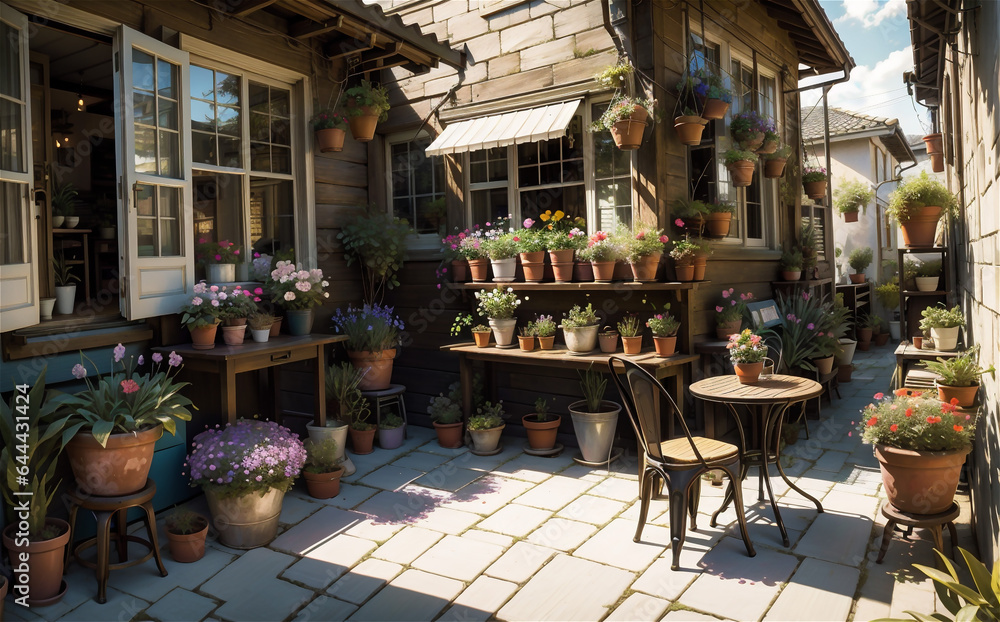 Restaurant exterior, Courtyard cafe, outdoor dining area. Restaurant exterior, Courtyard cafe, outdoor dining area.