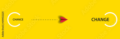 red airplane flying towards text "Change" and "Chance". Personal growth and career growth idea concept.