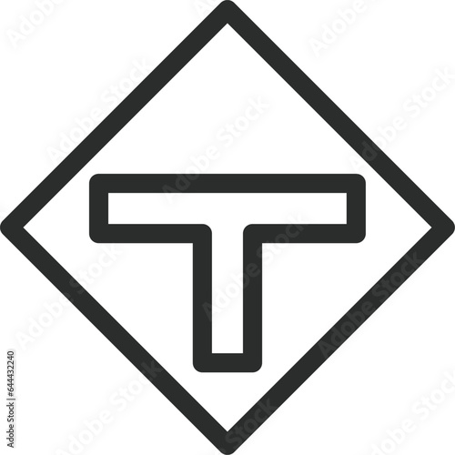シンプルな標識の線画単品イラスト　T形道路交差点あり