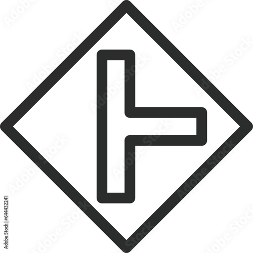 シンプルな標識の線画単品イラスト　├形道路交差点あり