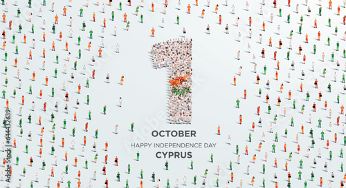 Happy Independence Day Cyprus. A large group of people form to create the number 1 as Cyprus celebrates its Independence Day on the 1st of October. Vector illustration.