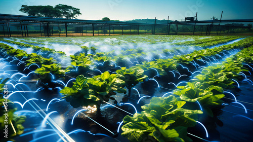 AI-powered irrigation systems optimize water usage for thriving crops. photo