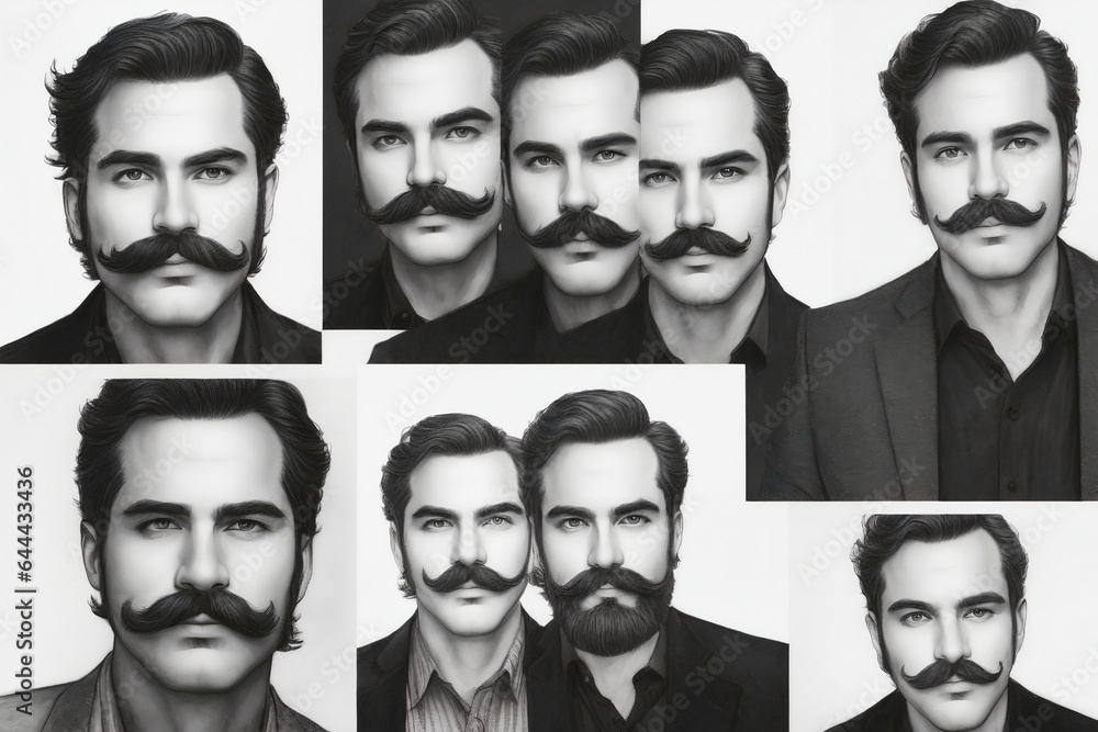 A series of sketches illustrating the growth journey of a man's mustache throughout November. A series of sketches illustrating the growth journey of a man's mustache throughout November.