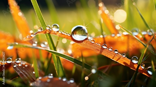 Foto Fallen autumn leaves with dew in grass web banner