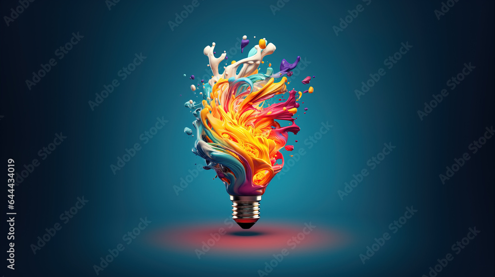 Colorful Creative idea concept with lightbulb made from colorful paint - obrazy, fototapety, plakaty 