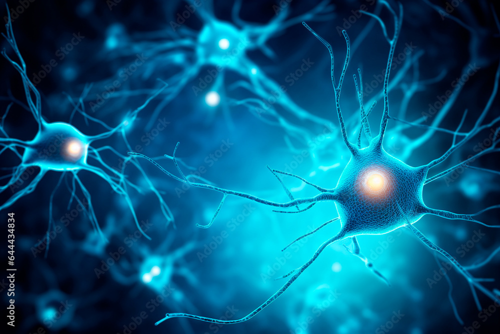 Neuronas, células cerebrales, fondo médico. AI Generative