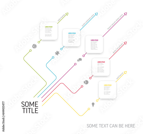 Light five content block diagonal template with white square cards colorful lines icons and description
