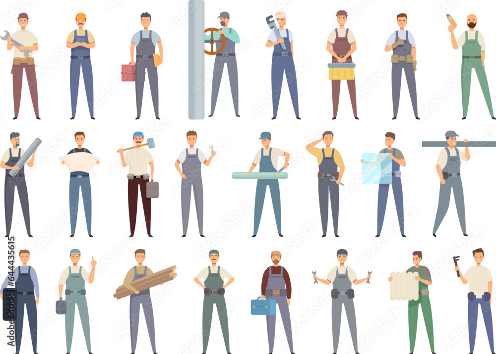 Fitter icons set cartoon vector. Service people. Water work Fitter icons set cartoon vector. Service people. Water work