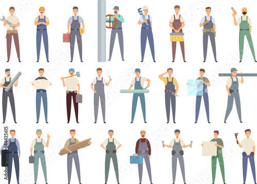 Fitter icons set cartoon vector. Service people. Water work