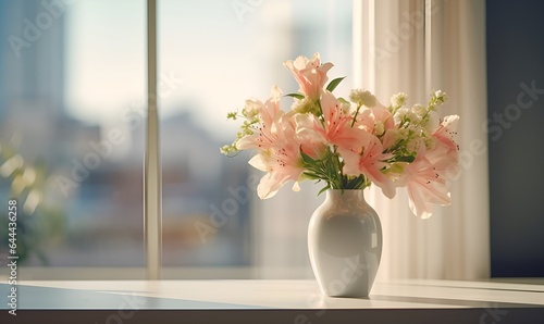 flowers in a beautiful vase on the window, ai generative