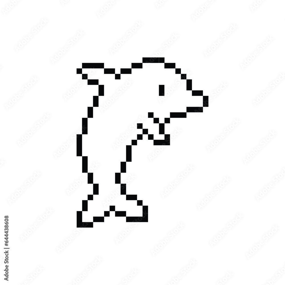 pixel dolphin icon.  Vector pixel art marine dolphin  8 bit game logo for company 
