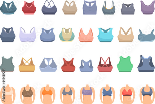 Sports Bra icons set cartoon vector. Top model. Sport fit