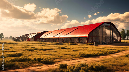 Portable barns offering shelter to machinery amidst vast soy fields