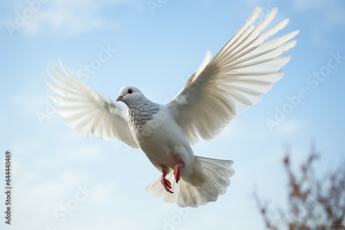 A homing pigeon with white plumage in serene mid air flight © Muhammad Ishaq