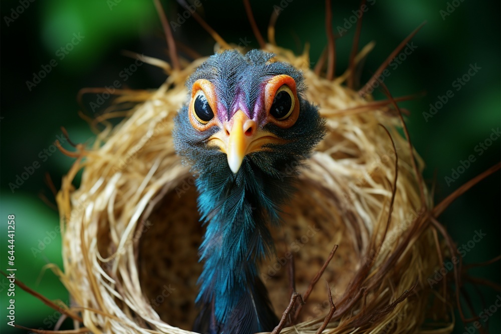 Exquisite close up of a peacocks face showcases its vivid colors Exquisite close up of a peacocks face showcases its vivid colors