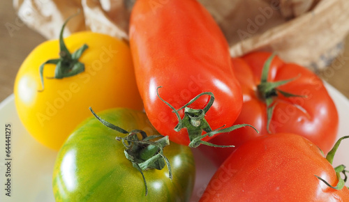 Fruit and vegetables displayed on market stalls in a street market in Southern Brittany, France (Summer 2023)