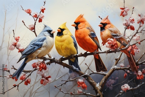 Natures winter canvas painted with the hues of vibrant avian guests