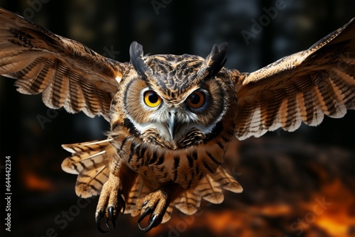 Splendid owl soars high, wings fully outstretched, a captivating sight