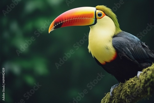 Toucan perched on a forest branch amid lush green vegetation © Muhammad Ishaq