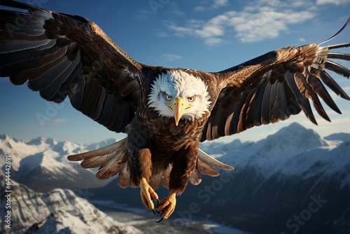 A breathtakingly beautiful blue sky frames a majestic eagle in flight