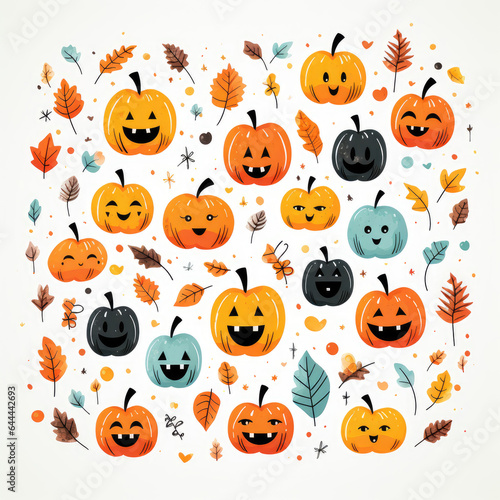 Halloween pattern with playful pumpkin illustrations arranged neatly on a white canvas AI Generative