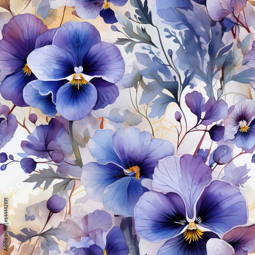 Watercolor, pansy flowers on a white background.