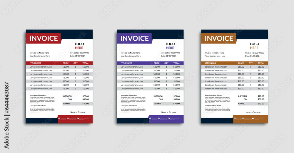 professional simple Modern creative invoice layout three color