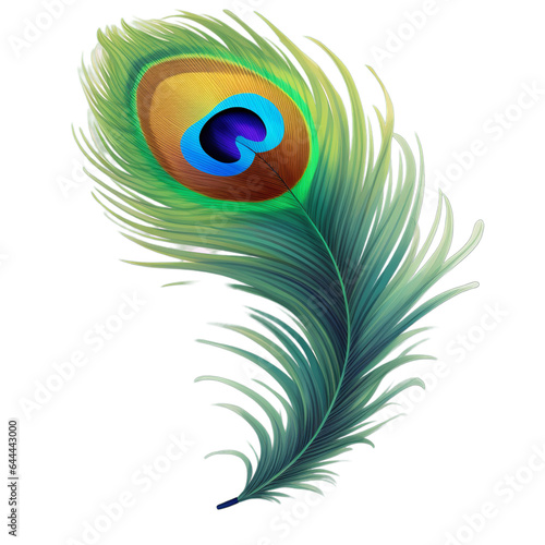 Peacock feather isolated on a transparent background, Generative ai