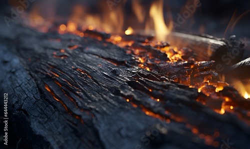 close up focus of burning wood embers, ai generative photo