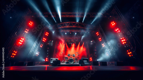 Stage set for a rock concert, with instruments ready
