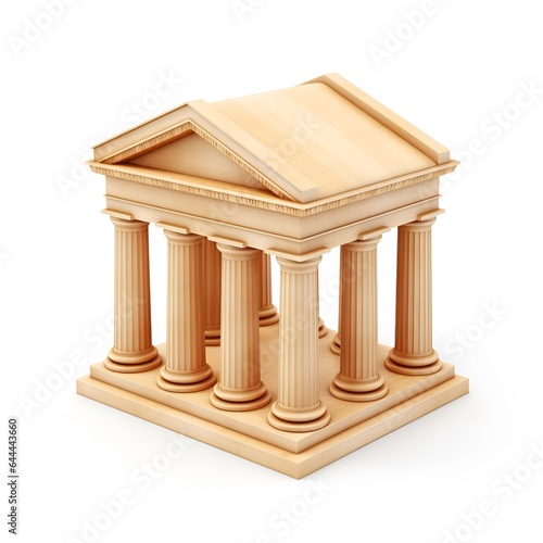 Bank building icon made of miniature wood on white background  AI generative