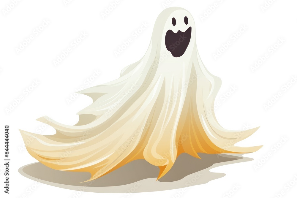 Cute funny cartoon ghost character with eyes and smile on white background. Halloween concept.