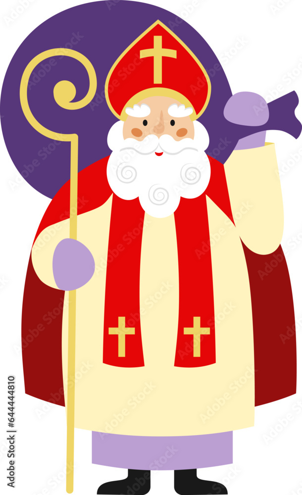 Sinterklaas or Sint-Nicolaas (Saint Nicholas) cute cartoon illustration. Christmas or winter holiday theme. Happy Saint Nicholas Day. Sinterklaas or Sint-Nicolaas (Saint Nicholas) cute cartoon illustration. Christmas or winter holiday theme. Happy Saint Nicholas Day.