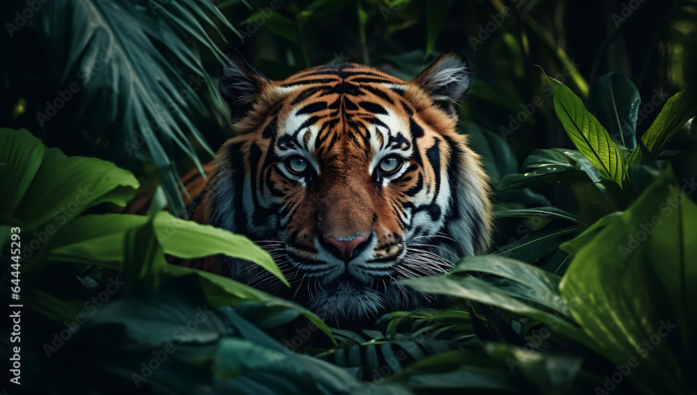 Close up of a tiger in the jungle. (Panthera tigris altaica)