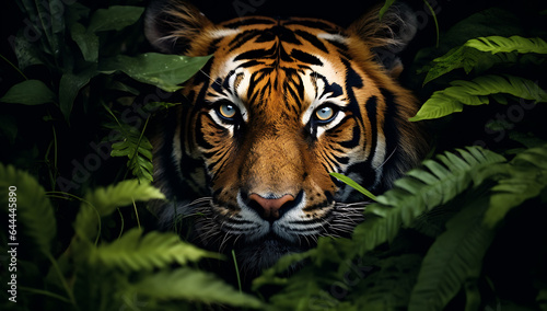Portrait of a tiger in the jungle. Close-up.