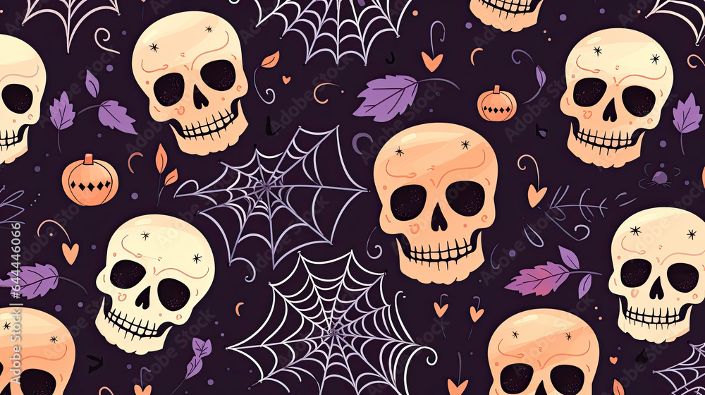 Halloween pattern with skulls and pumpkins