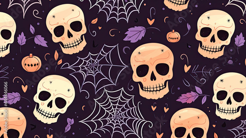 Halloween pattern with skulls and pumpkins