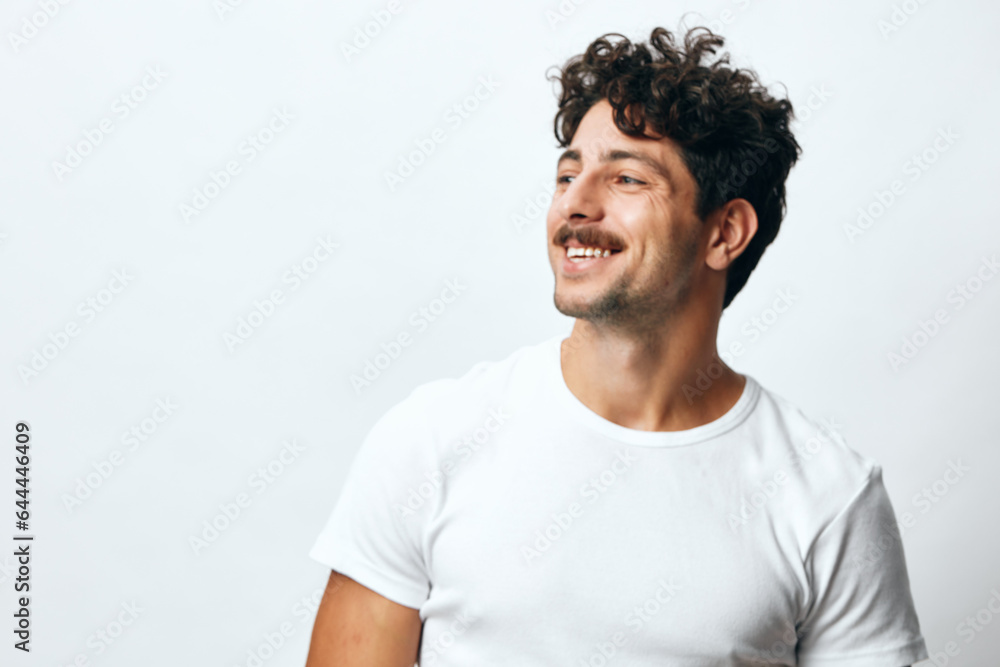 Man t-shirt smile portrait emotion studio white lifestyle isolated face success background fashion hipster Man t-shirt smile portrait emotion studio white lifestyle isolated face success background fashion hipster