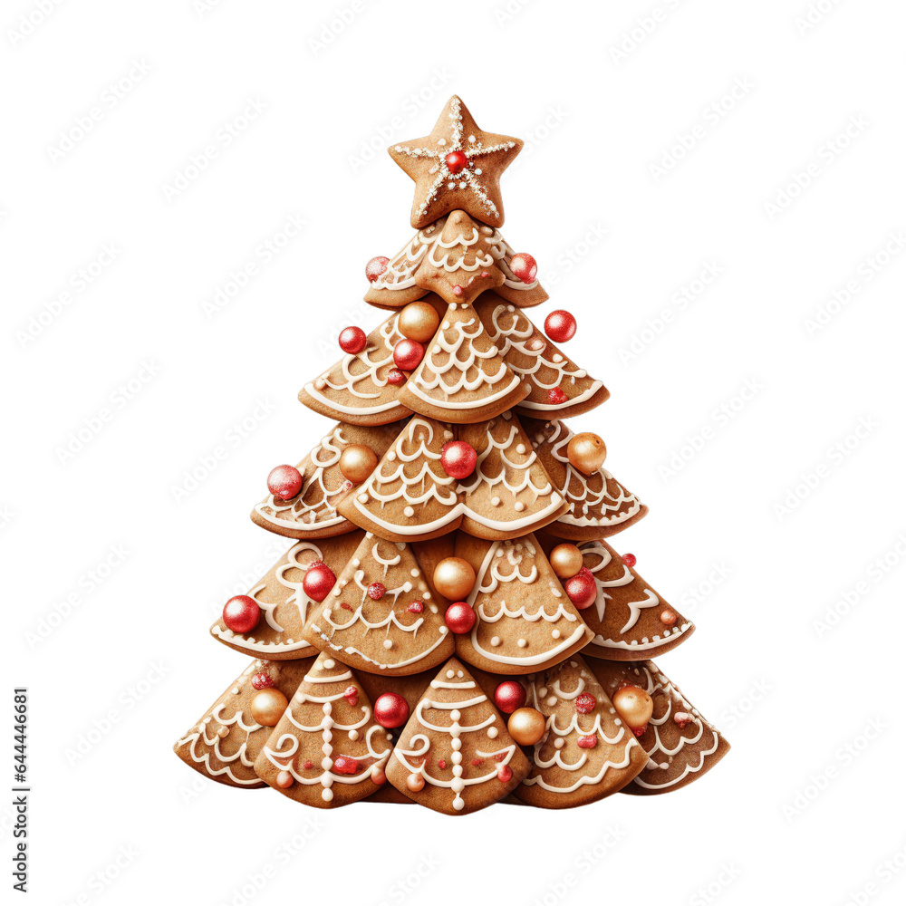 Gingerbread Christmas tree, isolated on transparent background, Generative ai