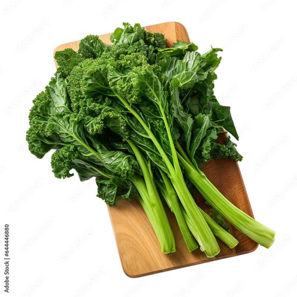 Rapini on wooden plate, platter isolated on transparent background. Rapini on wooden plate, platter isolated on transparent background.