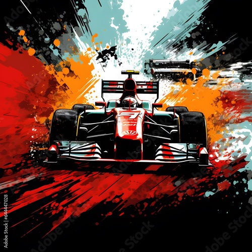 formula racing car with art ink paint effect, ai generative photo