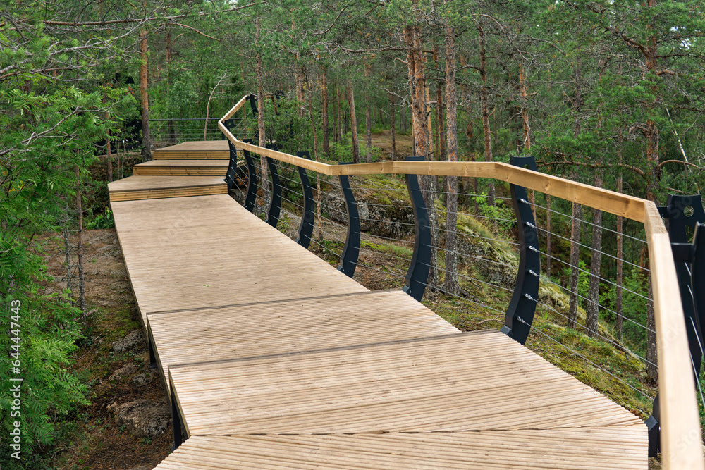 wooden walkways on the tourist route in the reserve, environmental protection