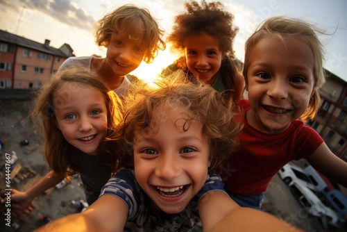 Group selfie of children, friends.