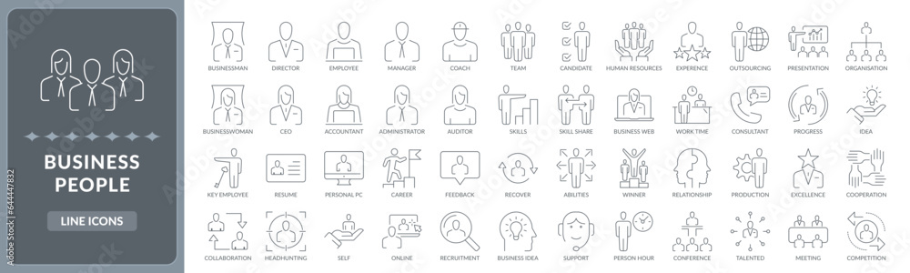 Business people thin line icons set. Collection of business people line icons EPS10 - Stock Vector. Business people thin line icons set. Collection of business people line icons EPS10 - Stock Vector.