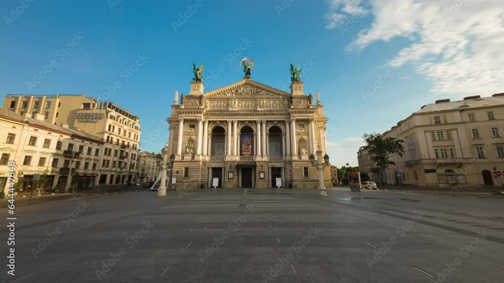 Lviv Opera House on a sunny morning. Timelapse. Lviv Opera House on a sunny morning. Timelapse.
