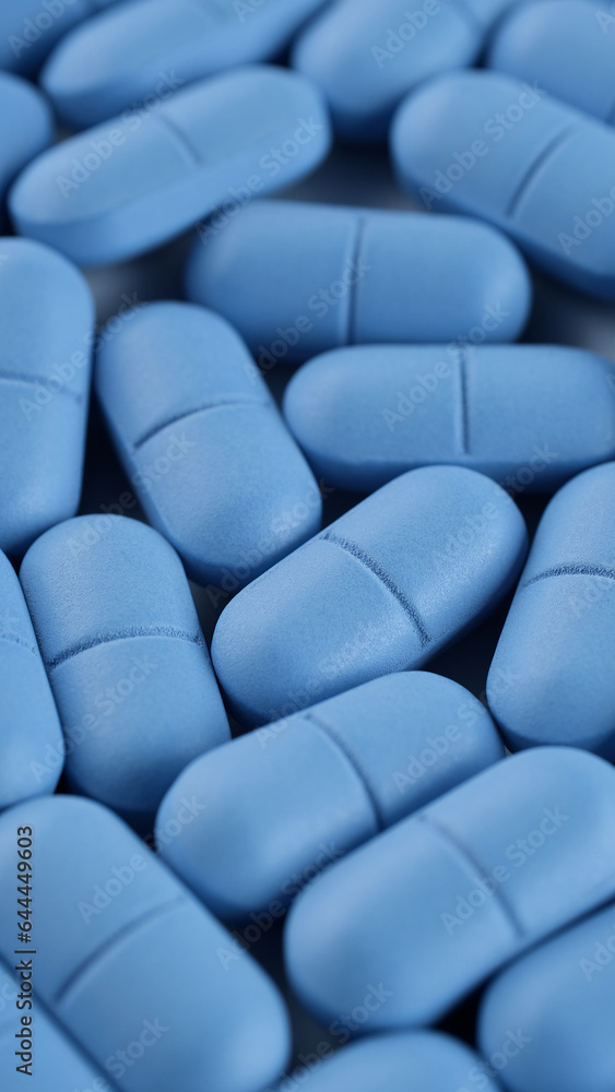 Αυτοκόλλητο Blue pills close up, rotation. Pharmaceutical Industry
